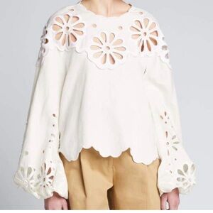 Jonathan Simkhai Sora Broderie Anglaise Top in creamy white